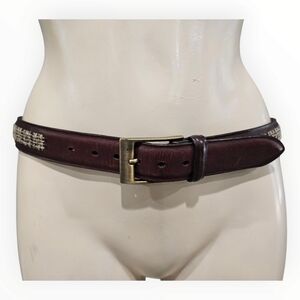 TRAFALGAR Men 42 Hand Veg Brown Leather Jute Woven Detail 1-1/4" Wide Belt